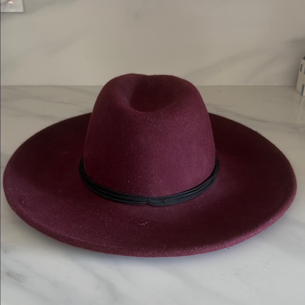 Bebe Red and Black Fedora Hat with Classic Pinched Crown